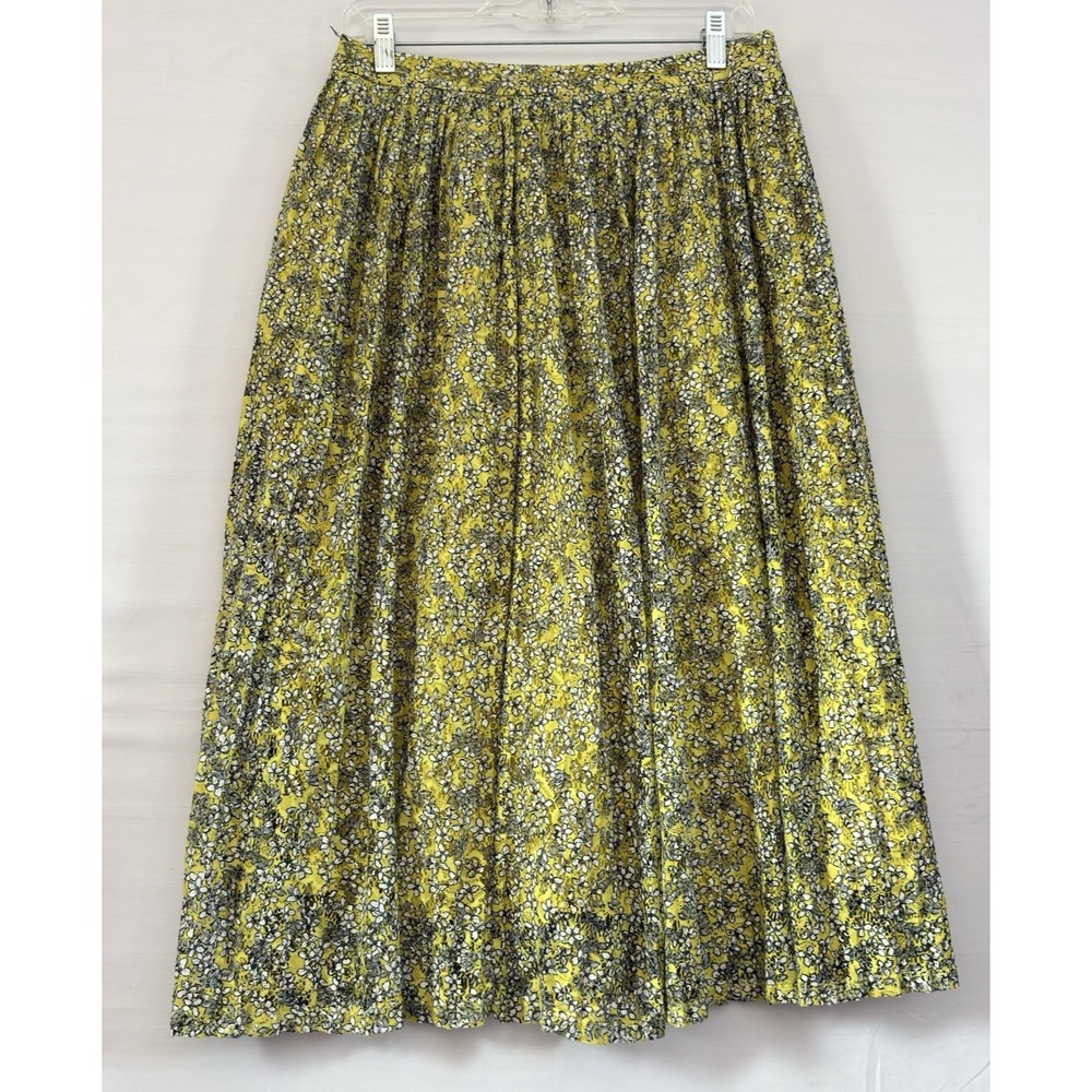Who What Wear Womens Yellow‎ Floral Pleated Lace Skirt Lined preppy  6